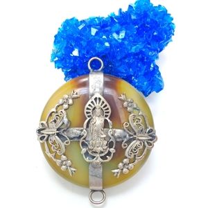 Antique Green Red Jade Buddha Pendant Silver Round Chinese XL  Handmade …